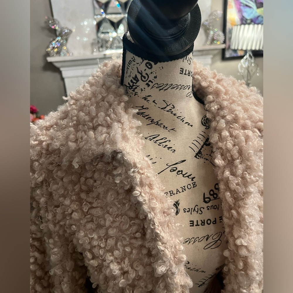 Max Studio Pale Pink Champagne Faux Fur Teddy  Jacket - Picture 10 of 16